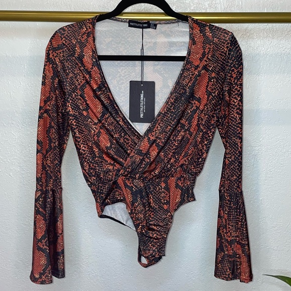 New Orange Snake Plunge Bodysuit - Picture 2 of 8
